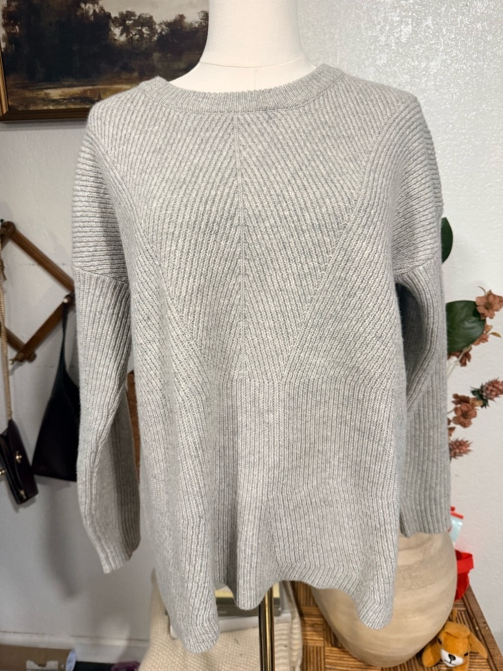Madewell Light Gray Ribbed Crewneck Sweater